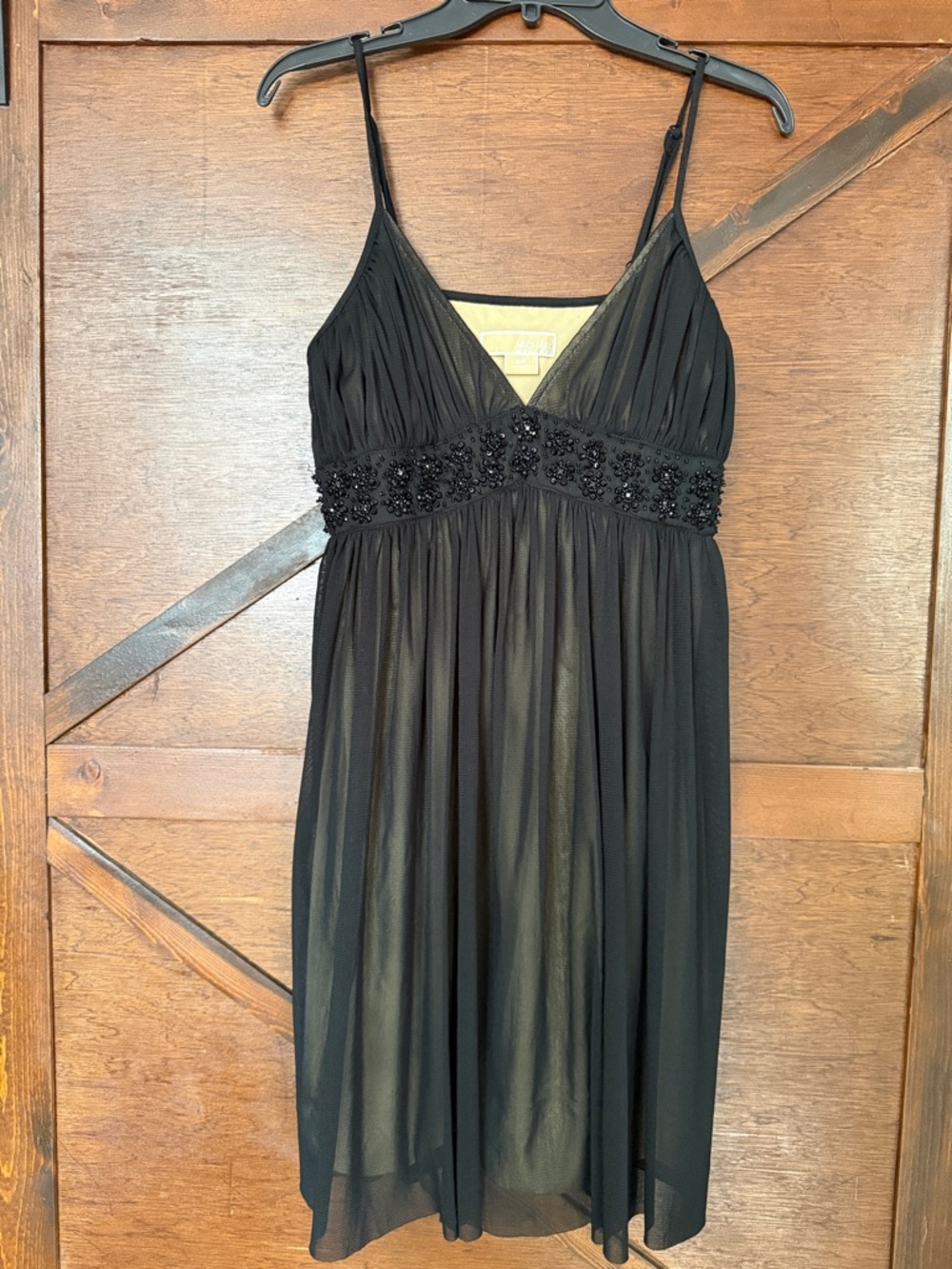 Michael Kors Black Beaded Empire Waist Spaghetti Strap Dress Petite